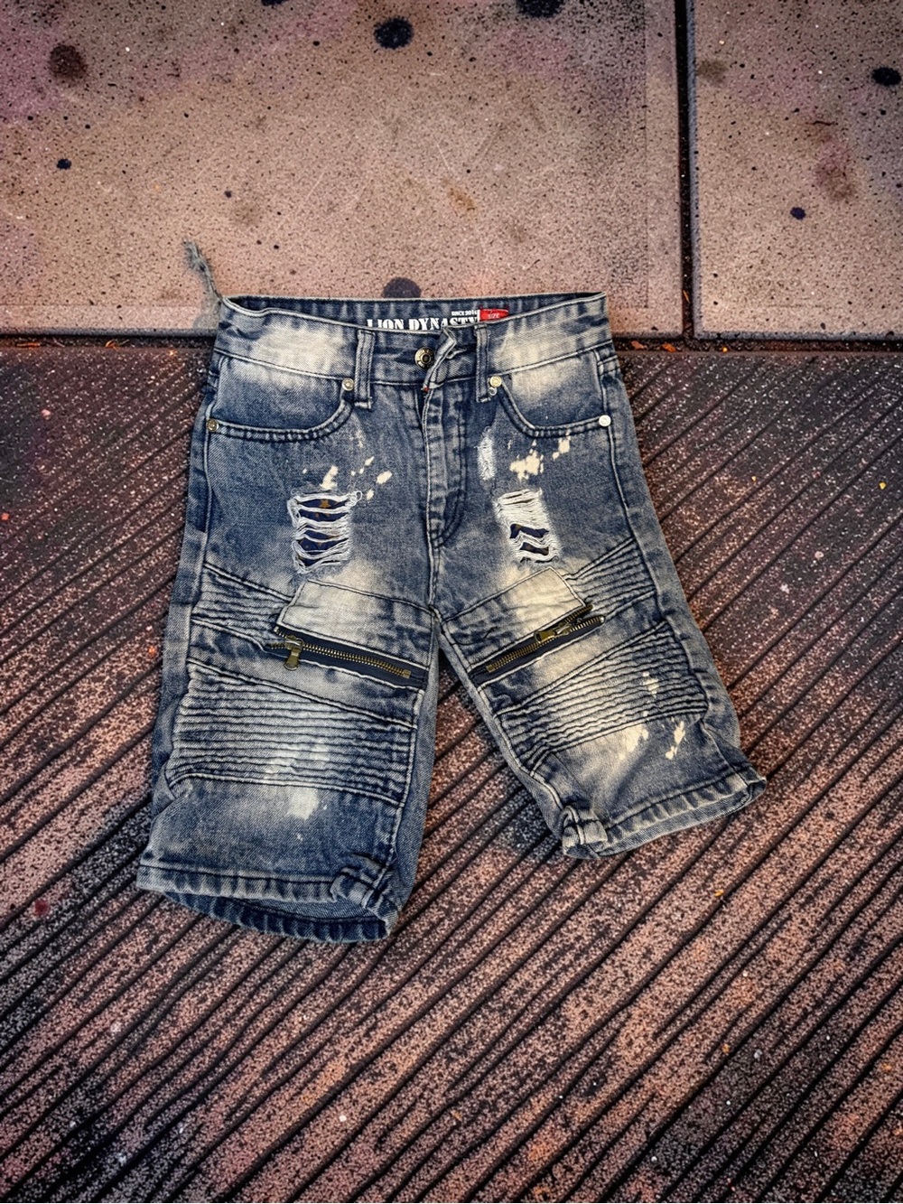 Kids Distressed Washed Denim Shorts in Gray